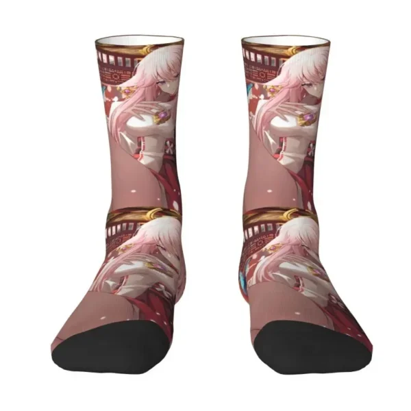 Novelty Men's Genshin Impact Yae Miko Dress Socks Unisex Breathbale Warm 3D Print Animated Cartoon Game Crew Socks