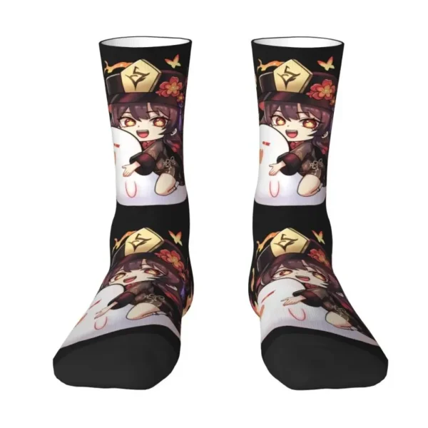 Novelty Men's Hu Tao Chibi Genshin Impact Spirit Soother Dress Socks Unisex Breathbale Warm 3D Print Crew Socks