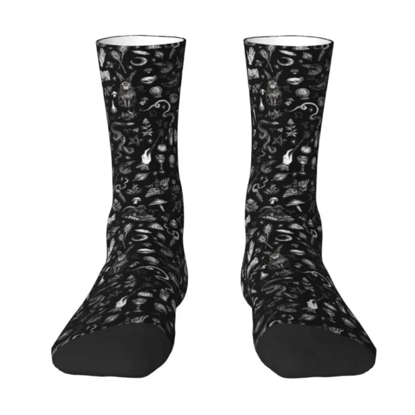 Novelty Men's Salem Witch In Black Dress Socks Unisex Breathbale Warm 3D Printing Occult Witchy Magic Crew Socks