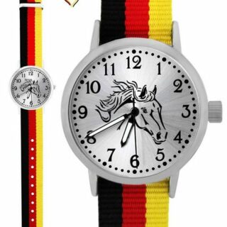 Pacific Time Quarzuhr Armbanduhr Pferd schwarz Textil Wechselarmband Deutschland 10400, Gratis Versand