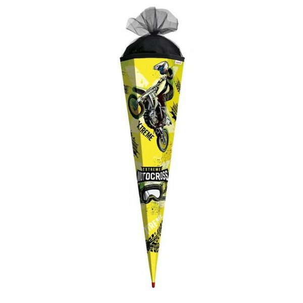 Roth Schultüte Extreme Motocross, 85 cm, eckig, mit schwarzem Tüllverschluss, Zuckertüte für Schulanfang