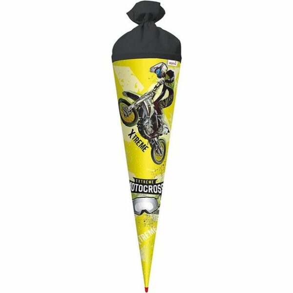 Roth Schultüte Extreme Motocross mit Folieneffekt, 70 cm, rund, mit schwarzem Filzverschluss, Zuckertüte für Schulanfang