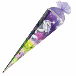 Roth Schultüte Magic Pegasus / Einhorn, 85 cm, eckig, lilafarbiger Tüllverschluss, Zuckertüte für Schulanfang