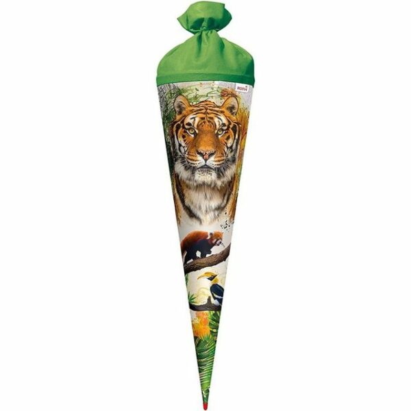 Roth Schultüte Tiger, 70 cm, rund, mit grünem Filzverschluss, Zuckertüte für Schulanfang