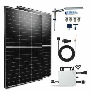 SOLAR-HOOK etm Solaranlage 1000W Balkonkraftwerk Komplettset inkl. 500W Solarmodule, Hoymiles HMS-800-2T Upgradefähiger WIFI Wechselrichter, 10M Schukostecker und Stockschrauben PV-Montage