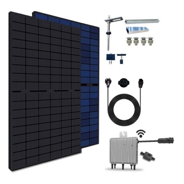 SOLAR-HOOK etm Solaranlage 860W Balkonkraftwerk Komplettset inkl. 430W Bifiziale Solarmodule, Stockschrauben PV-Montage, 10M Schuckostecker und Neu Generation Deye 800W WIFI Wechselrichter mit Relais