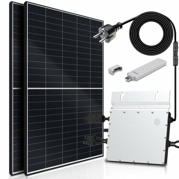 SUNNIVA Solaranlage Balkonkraftwerk 830W, 800,00 W, Monokristallin, (HOYMILES Wechselrichter (drosselbar auf 600W oder 800W), Solaranlage Komplettset mit 5m Anschlusskabel für Schuko Steckdose, Balkon Mini-PV Anlage mit WIFI APP und Stromerzeugung Messung), upgrade, genehmigungsfrei, steckerfertig