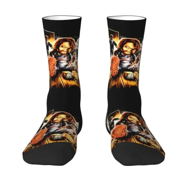 Scary Movies Child's Play Men's Crew Socks Unisex Fashion 3D Printed Chucky Killer Dress Socks