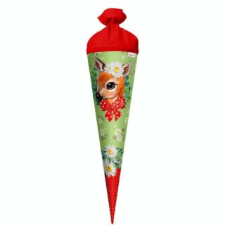 Schultüte Motiv-Schultüte Reh 70cm rund Rot(h)-Spitze Filzverschluss