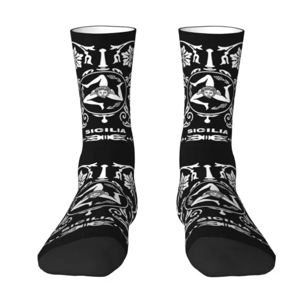 Sicilia Sicily Love Trinacria Logo Mens Crew Socks Unisex Cute 3D Print Sicilian Pride Dress Socks