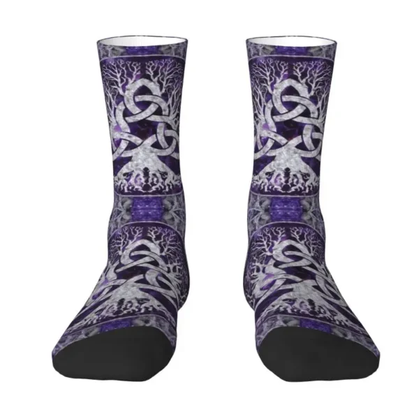 Tree Of Life With Triquetra Amethyst Mens Crew Socks Unisex Funny 3D Printing Vikings Dress Socks