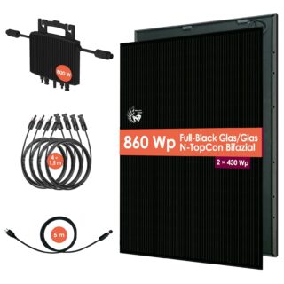 VALE Balkonkraftwerk 860 W (2x430) Bifaziale Full-Black Glas-Glas Solarmodule 800 W HERF Wechselrichter Steckerfertige & Genehmigungsfreie Mini-Solaranlage