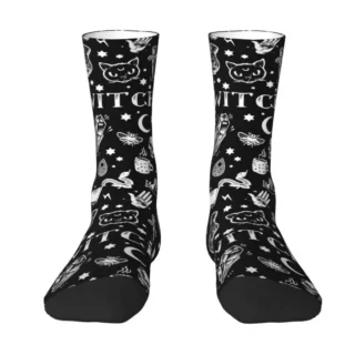 Witch Pattern Men Women Crew Socks Unisex Fashion 3D Print Halloween Occult Gothic Magic Dress Socks