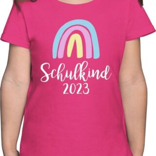 Shirtracer T-Shirt Schulkind 2023 Regenbogen Pastell / Weiß Einschulung Mädchen