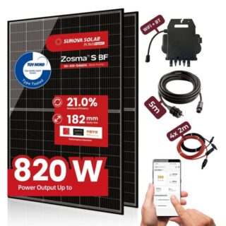 SUNOVA Solar Solaranlage Balkonkraftwerk 820W SunovaSolar 800W Inverter 5m Schukokabel 4x2m DC