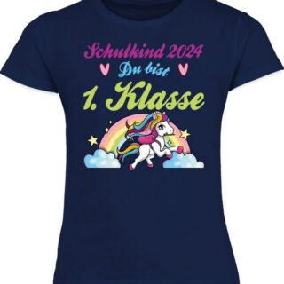 Shirtracer T-Shirt Schulkind 2024 - du bist 1. Klasse Pferd und Regenbogen Einschulung Mädchen