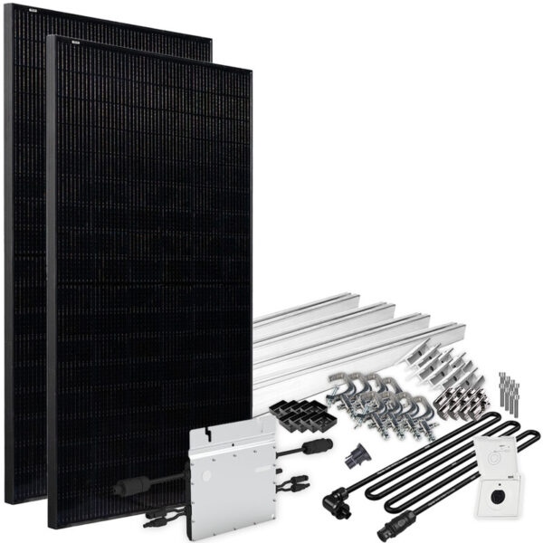 Solar-Direct 820W HM-600 Balkonkraftwerk Full Black Schuko-Anschluss - 5m Anschlusskabel - Ohne Halterung - Offgridtec