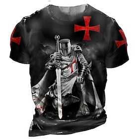 Cross T-Shirt Mens 3D Shirt For Ordre Du Temple Brown Summer Cotton Men'S Unisex Tee Distressed Templar Graphic Prints Soldier Crew Neck Light Yellow 3D Plus