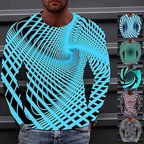 Herren T-Shirt T-Shirt Optische Illusion Grafik Prints Rundhalsausschnitt A B C D E 3D Druck Outdoor Street Langarm Print Kleidung Kleidung Sport Designer Basi