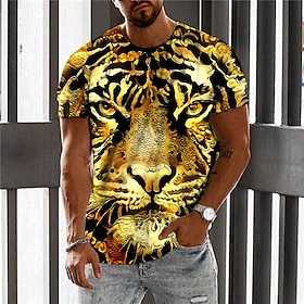 Tiger Casual Mens 3D Shirt Brown Summer Cotton Men'S Unisex Tee Animal Graphic Prints Crew Neck 3D Daily Holiday Short Sleeve Clothing Apparel