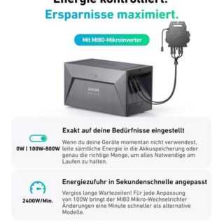 Anker Solaranlage Balkonkraftwerk 810W Anker Solix Solution, Monokristallin, (1600Wh Speicher E1600+ Anker MI80+5M Kabel)