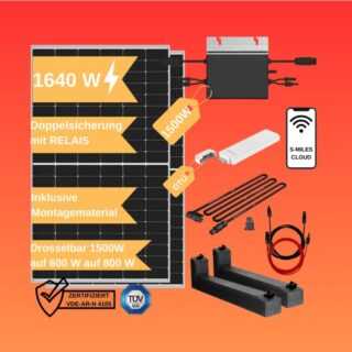 Balkonkraftwerk 1640 w mit Montage-Set Solaranlage Photovoltaik Wechselrichter 0% nach §12 Abs. 3 UstG