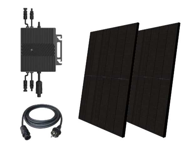 Balkonkraftwerk 800W 2x Jolywood 415W FullBlack + Easy Charging 800W-VN2T08 Wechselrichter + AC Adapter-Stecker Solar Photovoltaik Anlage 800 / 830Wp Komplett