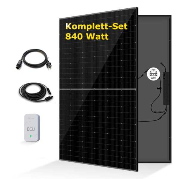 Balkonkraftwerk 840W Komplettset - Wechselrichter VDE-konform, 800W Plug and Play für Steckdose - 2 PV-Module 420 Watt