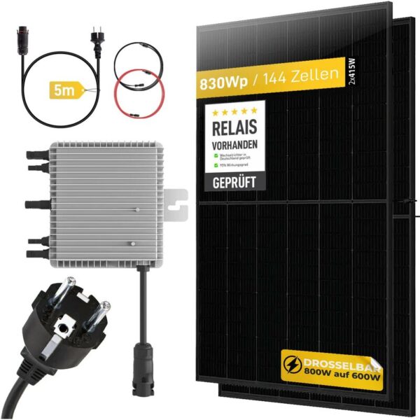 Belko ® - Balkonkraftwerk 830Wp Komplettset, 2 x 415W Trina Solar Full Black Module, 800W Wechselrichter mit WiFi