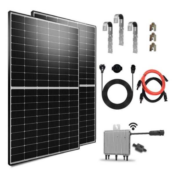 Campergold Solaranlage 1000W/800W Balkonkraftwerk Komplettset mit PV-Montage, 1000,00 W, Monokristalline und Plug & Play, (Halterung Balkongeländer Eckig und DEYE Wechselrichter mit Relais drosselbar auf 600W oder 800W)