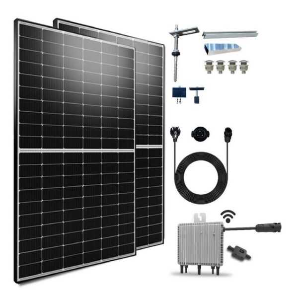 Campergold Solaranlage 1000W/800W Balkonkraftwerk Komplettset mit PV-Montage, 1000,00 W, Monokristalline und Plug & Play, (Halterung Stockschrauben und DEYE Wechselrichter mit Relais drosselbar auf 600W oder 800W)