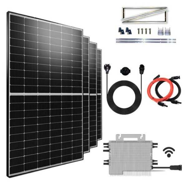 Campergold Solaranlage Balkonkraftwerk 2000W/1600W Komplettset inkl. 500W Solarmodul, Monokristalline und Aufständerung Ost West PV Montage Halterung mit DEYE (SUN-M160G4-EU-Q0) 1600W WIFI Wechselrichter drosselbar von 1600W auf 800W/600W inkl 10m Wielandstecker Plus Verlängerungskabel