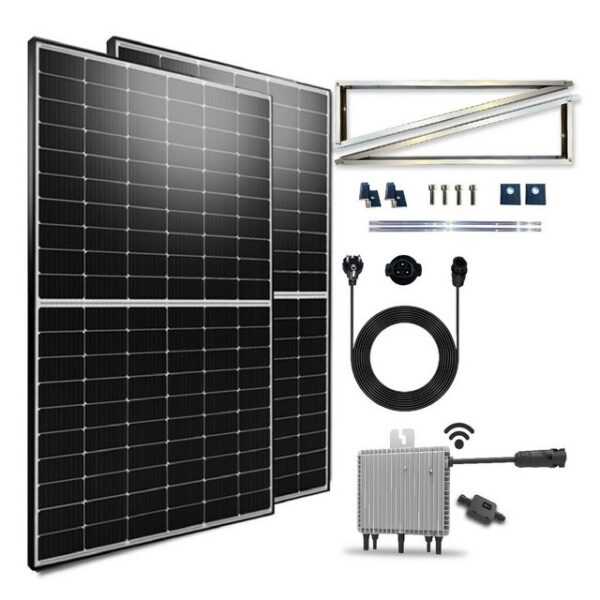 EPP.Solar Solaranlage 1000W/800W Photovoltaik Balkonkraftwerk inkl. 500W Solarmodule, 1000,00 W, Monokristallin, (Komplettset mit Halterung Aufständerung Süd Premium Light(Groß) PV-Montage Balkon Mini-PV Anlage, DEYE WLAN Wechselrichter 600W Upgradebar auf 800W), Balkon-Solaranlage steckerfertig für Ihr Haus und Plug & Play