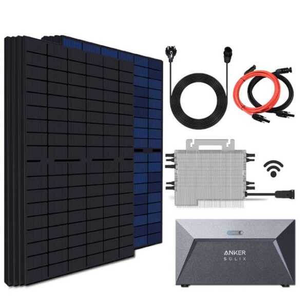 EPP.Solar Solaranlage 1720W/1600W Balkonkraftwerk Komplettset inkl 430W Bifazial Solarmodule, 1720,00 W, (Balkonkraftwerk 1720W/1600W mit Speicher 1,6 kWh Solarspeicher von Anker und DEYE 1600W WLAN drosselbar von 1600W auf 800W/600W Mikro-Wechselrichter mit Relais und 10m kabel Plus Verlängerungskabel)