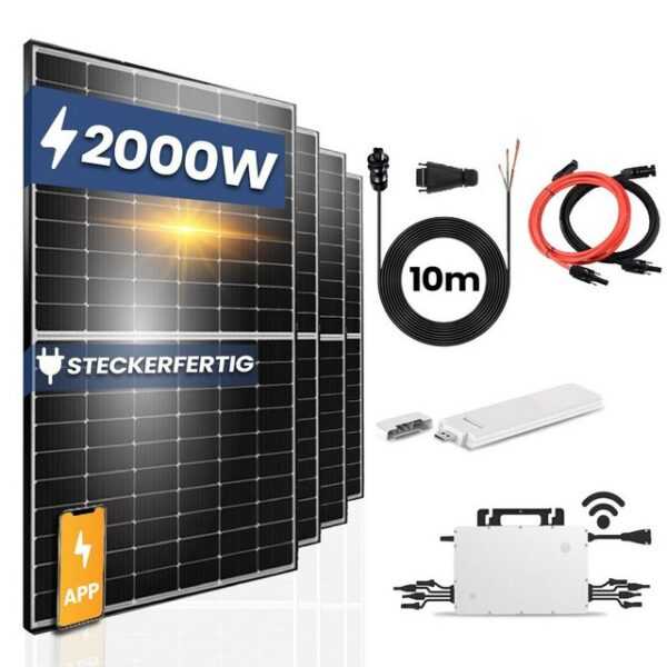 EPP.Solar Solaranlage 2000W/1600W Balkonkraftwerk Komplettset inkl 500W Solarmodule, 2000,00 W, Monokristallin und Hoymiles HMS-1600W-4T Die Freigabe der Verbindung für 4 Module WLAN drosselbar Mikrowechselrichter