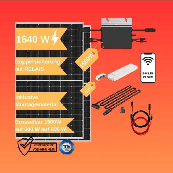 Feueranker - 1640 w / 1500 w drosselbar 600W / 800W Balkonkraftwerk Steckerfertig Hoymiles pv 0% nach §12 Abs. 3 UstG