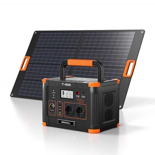 GRECELL Stromerzeuger Powerstation 500W Balkonkraftwerk mit 100W Solarpanel, 0,50 in kW, (Set, 1-tlg), Mobiler Stromspeicher,für Camping im Freien, Notfall zu Hause, Outdoor