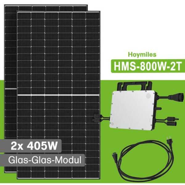 Offgridtec - 810W Balkonkraftwerk Hoymiles HMS-800W-2T mit 2 x 405W Bifaciale Glas Glas Module