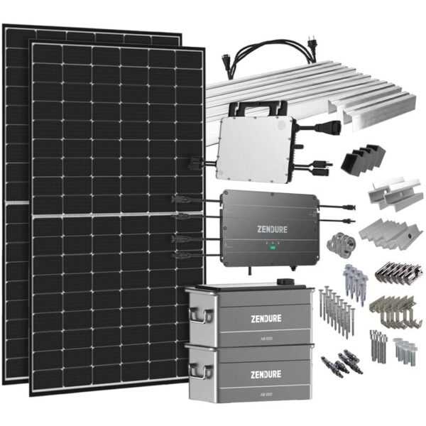 Offgridtec - SolarFlow 1,92 kWh Speicher 880W HMS-800W-2T Balkonkraftwerk mit Schuko-Anschluss - 5m Anschlusskabel - Montageset Ziegeldach