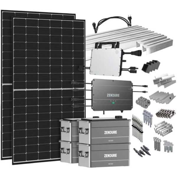 Offgridtec - SolarFlow 3,84 kWh Speicher 880W HMS-800W-2T Balkonkraftwerk mit Schuko-Anschluss - 5m Anschlusskabel - Montageset Stockschrauben