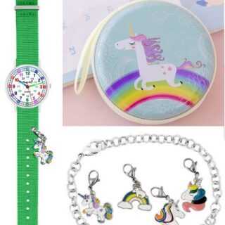 Pacific Time Quarzuhr Kinder Armbanduhr Lernuhr Wechselarmband mit Einhorn Charms, Mix und Match Design - Gratis Versand