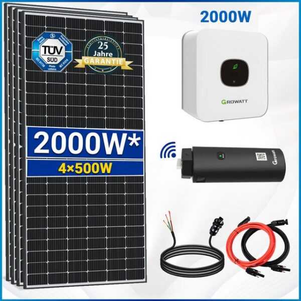 SOLAR-HOOK etm Solaranlage 2000W Balkonkraftwerk Set, (PV Solaranlage mit WIFI Stick), 2 kW Growatt Wechselrichter MIC 2000TL-X