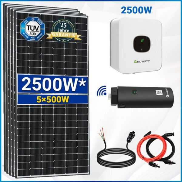 SOLAR-HOOK etm Solaranlage 2500W Balkonkraftwerk Set, (PV Solaranlage mit WIFI Stick), 2,5 kW Growatt Wechselrichter MIC 2500TL-X