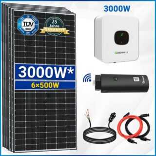 SOLAR-HOOK etm Solaranlage 3000W Balkonkraftwerk Set, (PV Solaranlage mit WIFI Stick), 3 kW Growatt Wechselrichter MIC 3000TL-X