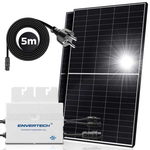 SUNNIVA Solaranlage 830/600W Balkonkraftwerk, 600 W, Monokristallin, (ENVERTECH 600W Micro-Wechselrichter Wifi, 2x 415W Solarmodule, Solaranlage mit 5m Anschlusskabel, Solarkabel, Photovoltaikanlage), Balkon Mini-PV Anlage genehmigungsfrei Inverter, Solarpanel Solarmodul