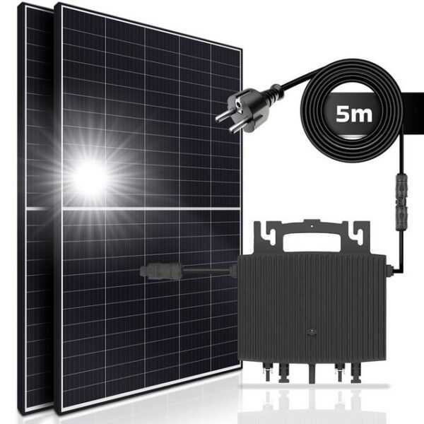 SUNNIVA Solaranlage 860/800W BIFACIAL Balkonkraftwerk, 800,00 W, Monokristallin, (E-Star 800W Micro-Wechselrichter HERF Wifi Upgradebar Drosselbar, 2x 430W Solarmodule, Solaranlage mit 5m Anschlusskabel, Solarkabel, Photovoltaikanlage), Balkon Mini-PV Anlage genehmigungsfrei Inverter, Solarpanel Solarmodul