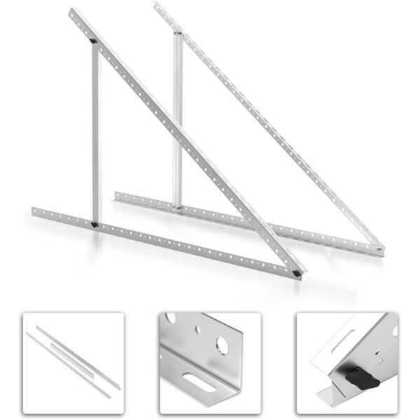 Solarpanel Flachdach Halterung PV-Modul Aufständerung Balkonkraftwerk bis 104 cm Neigungswinkel verstellbar 0-90° - Silber - Swanew