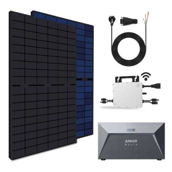 Stegpearl Solaranlage 860W Balkonkraftwerk Set mit 2x430W Bifaziale Solarmodule, (Komplettset Hoymiles HMS-800W-2T Upgradefähiger WIFI Wechselrichter, Anker SOLIX Solarbank E1600 Solarspeicher und 10m Schukostecker)