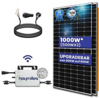 TerraLumen Solaranlage 1000W/800W Balkonkraftwerk inkl. Photovoltaik 500W Solarmodul, Monokristalline und Hoymiles HMS-800W-2T drosselbar WLAN Mikrowechselrichter und Plug & Play