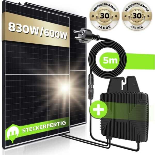 Vendomnia - Balkonkraftwerk 2 x 415 w Set 830 w / 600 w Photovoltaik Balkon Solaranlage Steckerfertig wifi Smarte Mini-PV Anlage genehmigungsfrei